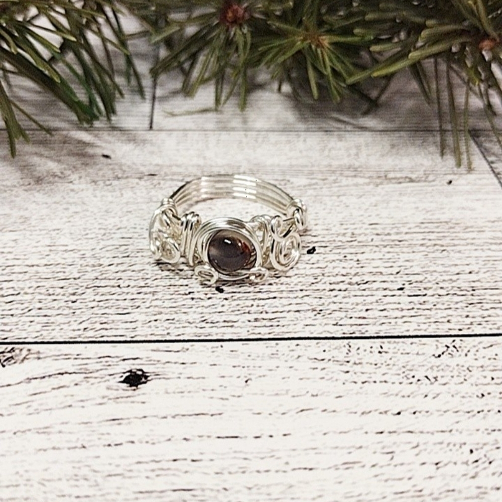 Black Flower Agate Gemstone Ring
